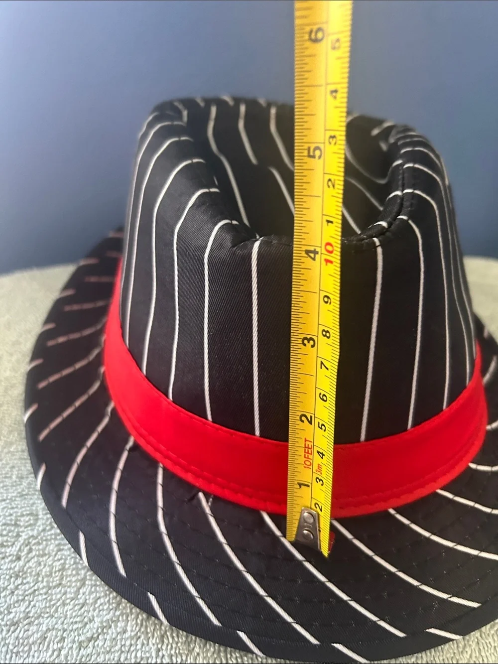 Classic hat black and white pinstripe 1920s-style gangster/mobster fedora